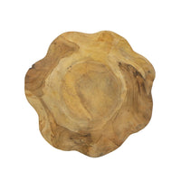Decorative Organic Freeflow Ruffled Accent Bowl, 9 Inch Gold Teak Wood - BM350847