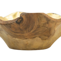 Decorative Organic Freeflow Ruffled Accent Bowl, 9 Inch Gold Teak Wood - BM350847
