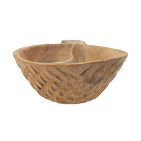 Decorative Bowl with Handle, 9 Inch Farmhouse Natural Brown Teak Wood - BM350848