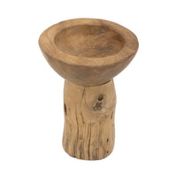 Decorative Candle Holder with Tree Stump Base, 8 Inch Brown Teak Wood - BM350849
