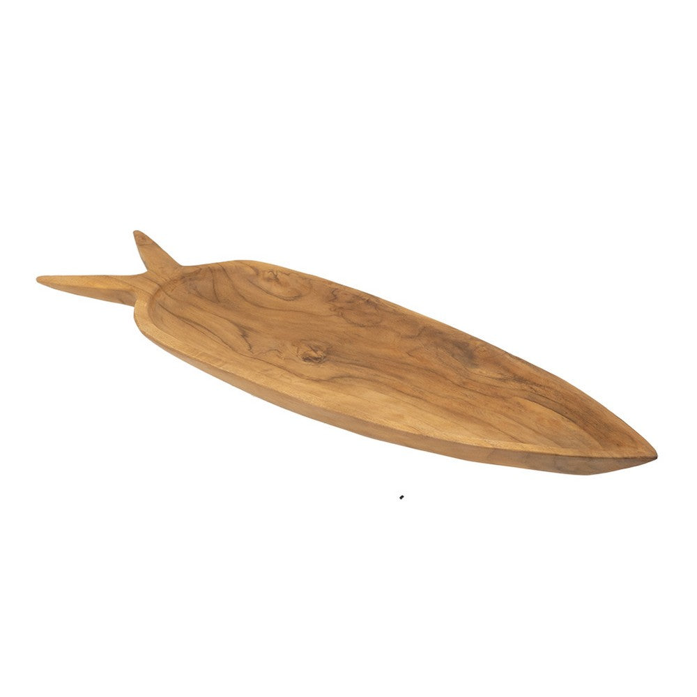 Decorative Accent Plate, Carrot Shaped 24 Inch Natural Brown Teak Wood - BM350850