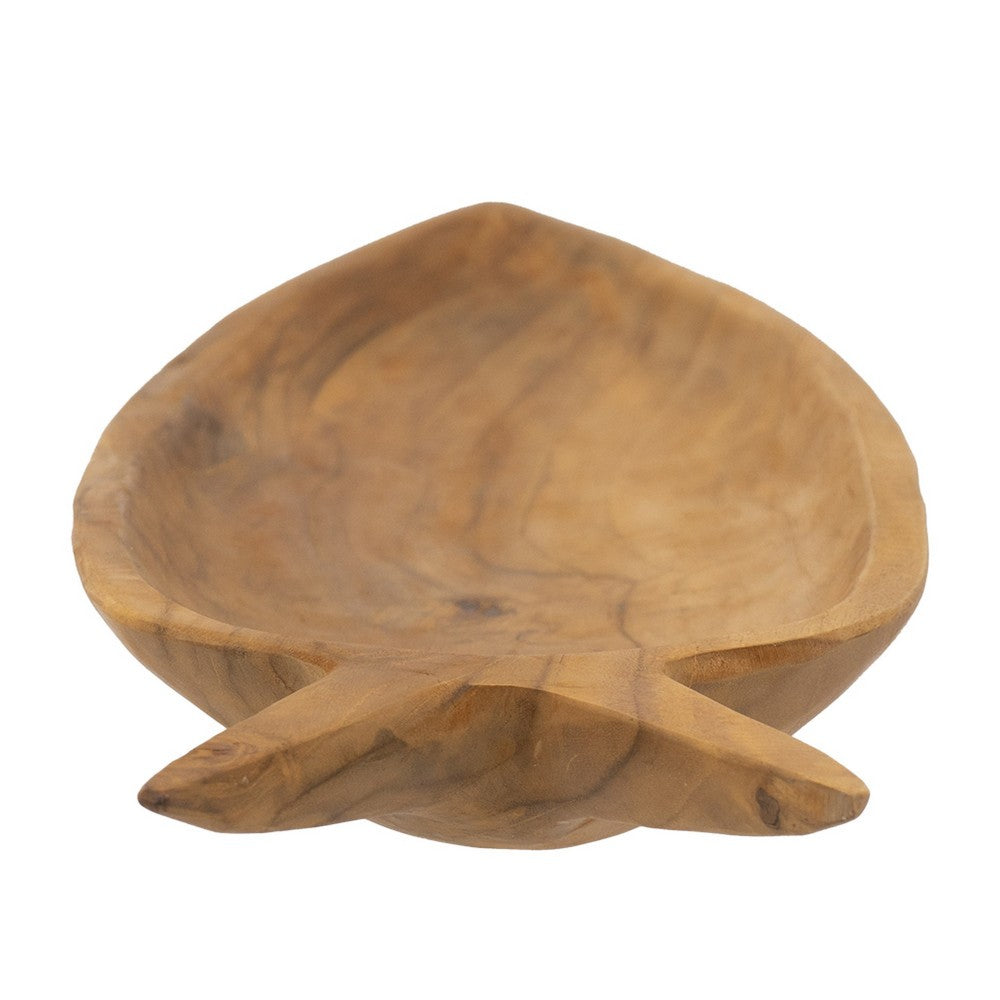 Decorative Accent Plate, Carrot Shaped 24 Inch Natural Brown Teak Wood - BM350850