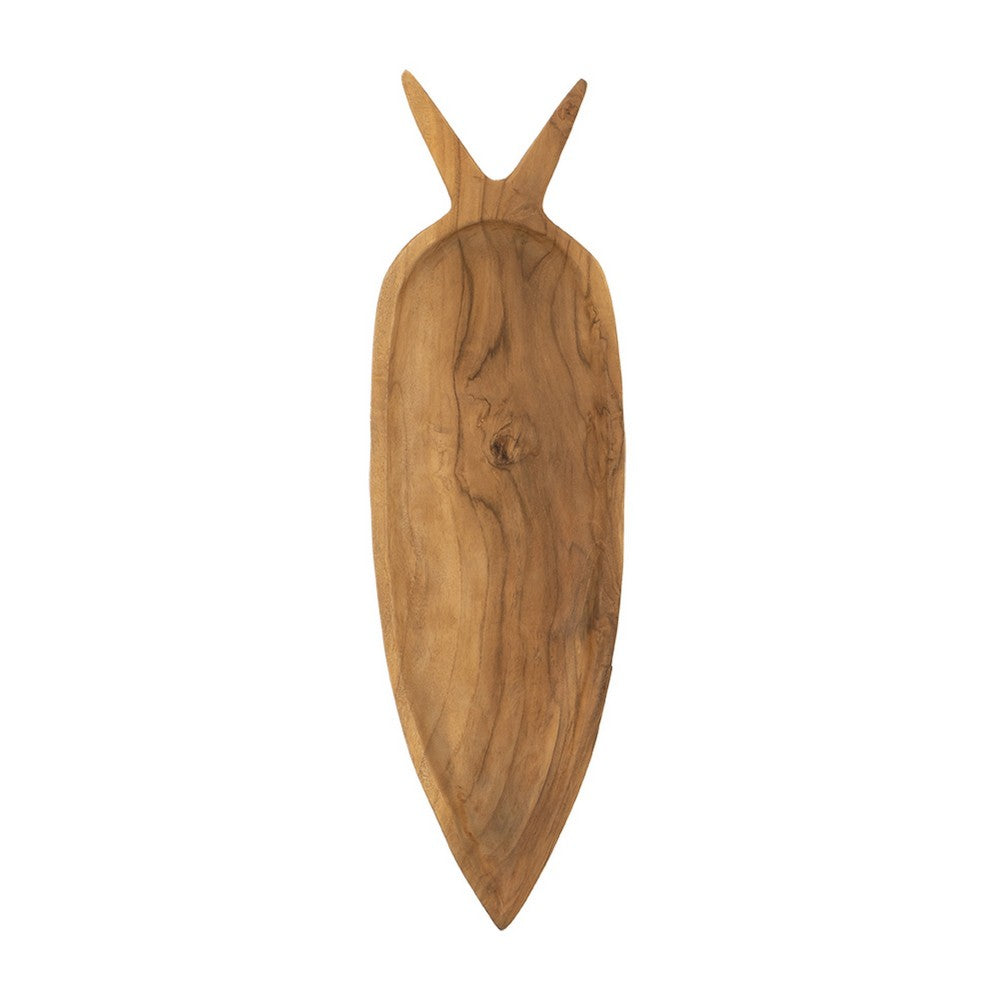 Decorative Accent Plate, Carrot Shaped 24 Inch Natural Brown Teak Wood - BM350850