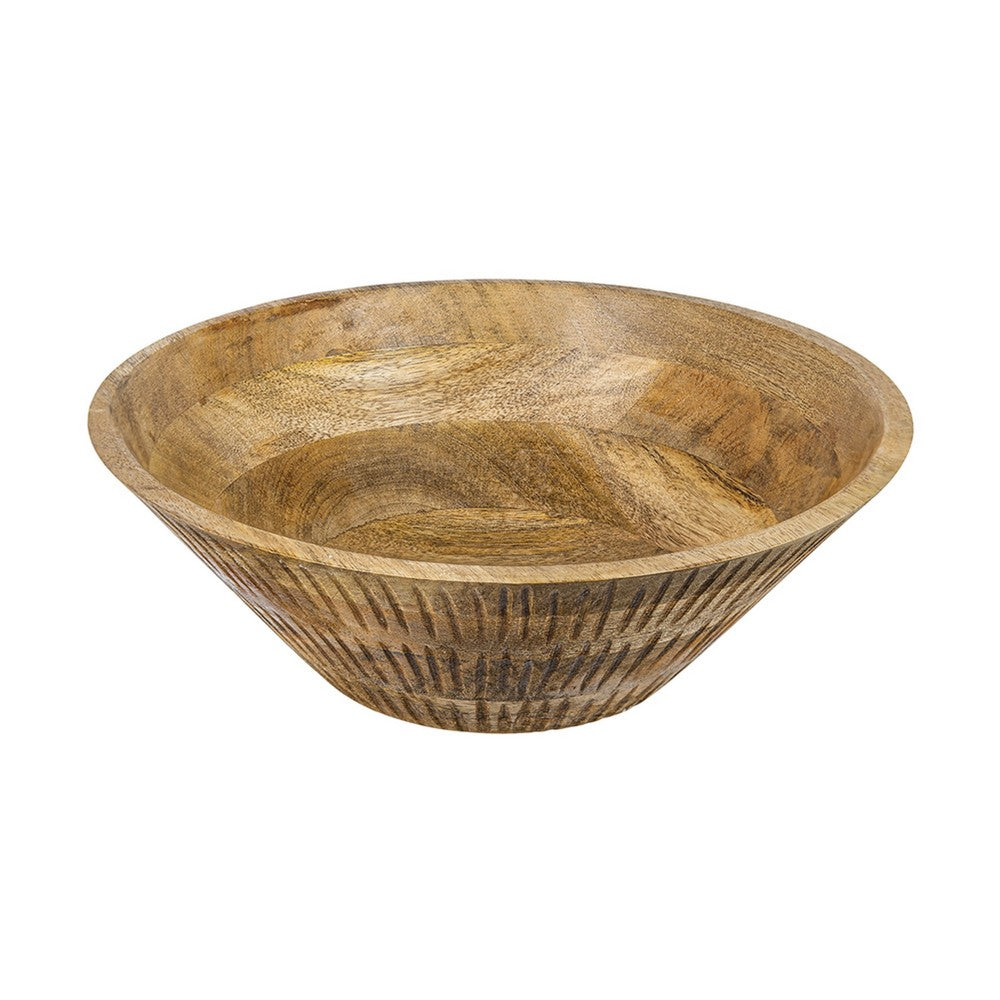 Decorative Bowl, Tapered 12 Inch Round, Textured Brown Mango Wood Finish - BM350851