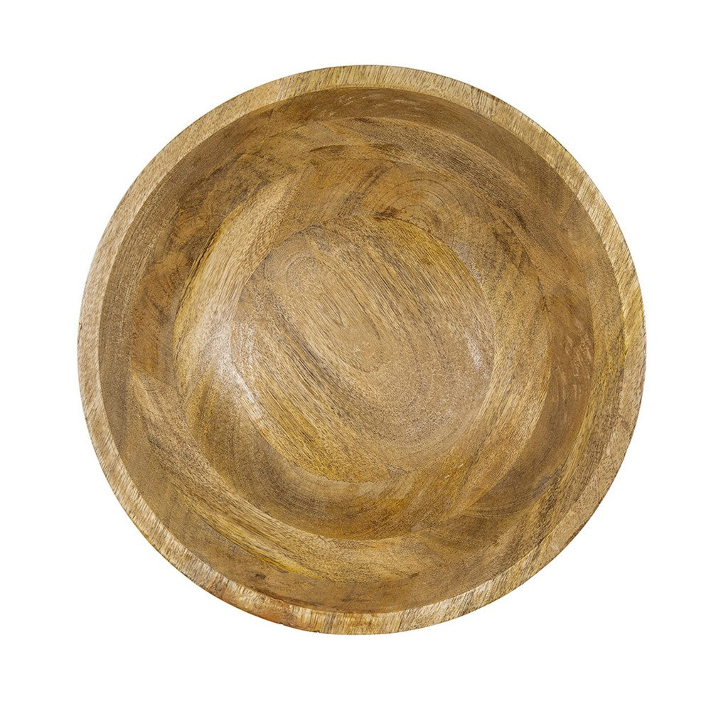 Decorative Bowl, Tapered 12 Inch Round, Textured Brown Mango Wood Finish - BM350851