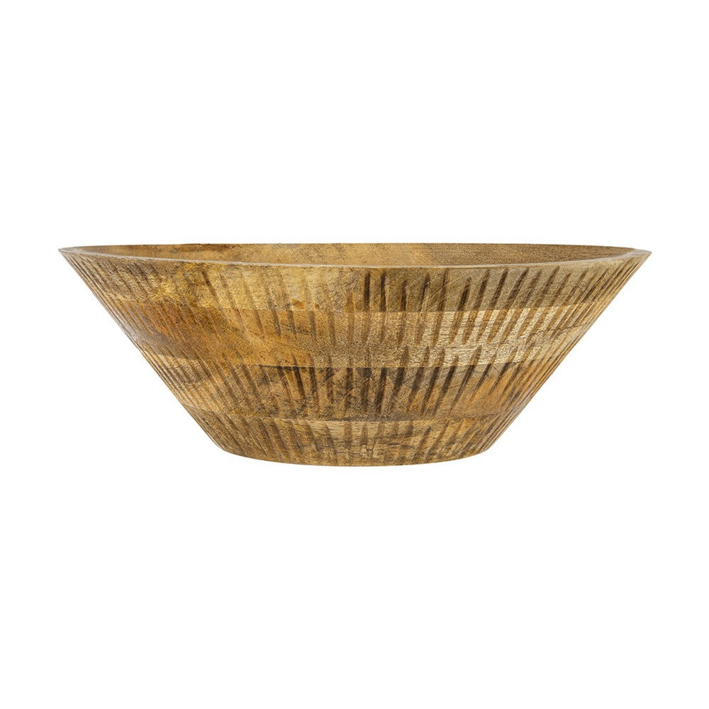 Decorative Bowl, Tapered 12 Inch Round, Textured Brown Mango Wood Finish - BM350851