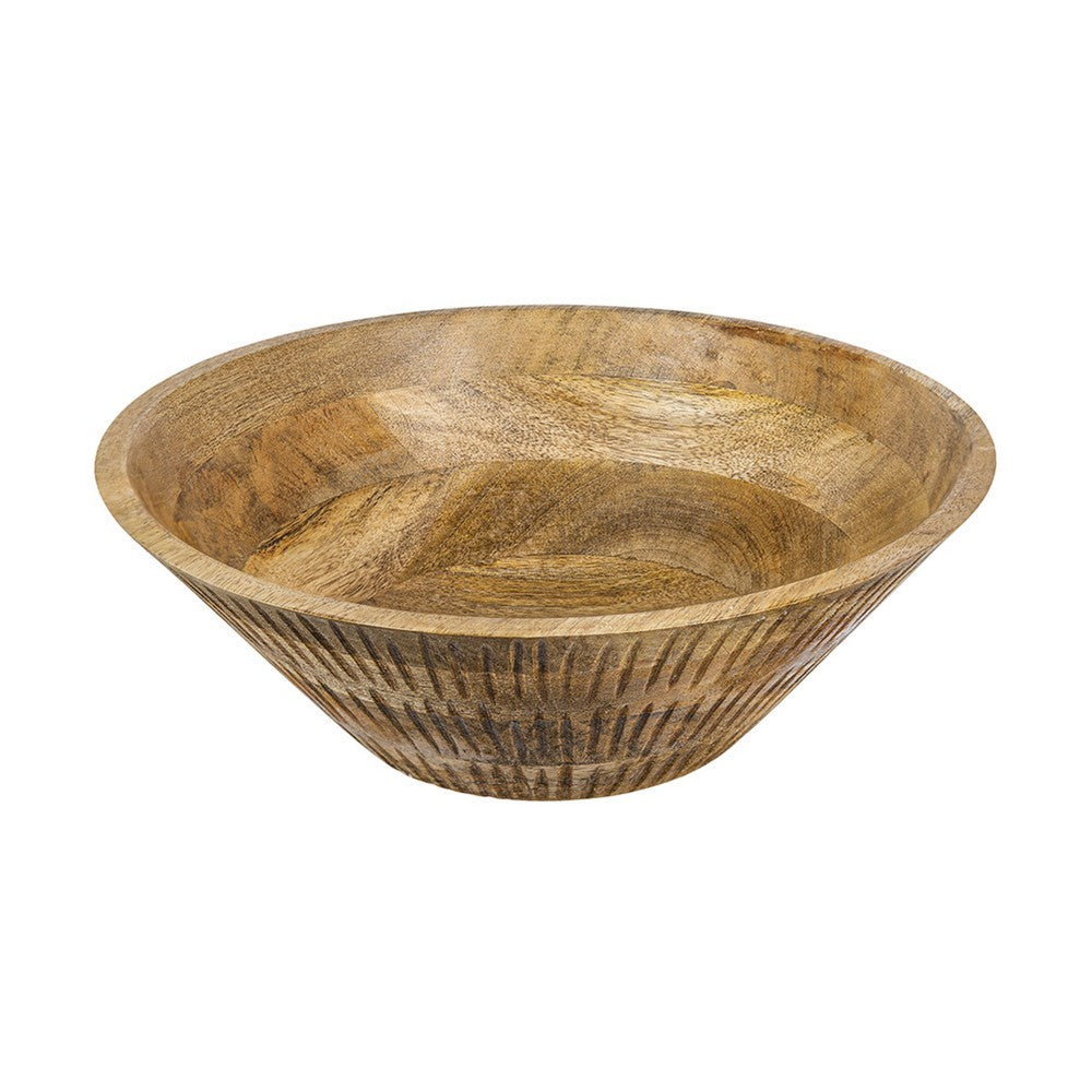 Decorative Bowl, Tapered 12 Inch Round, Textured Brown Mango Wood Finish - BM350851
