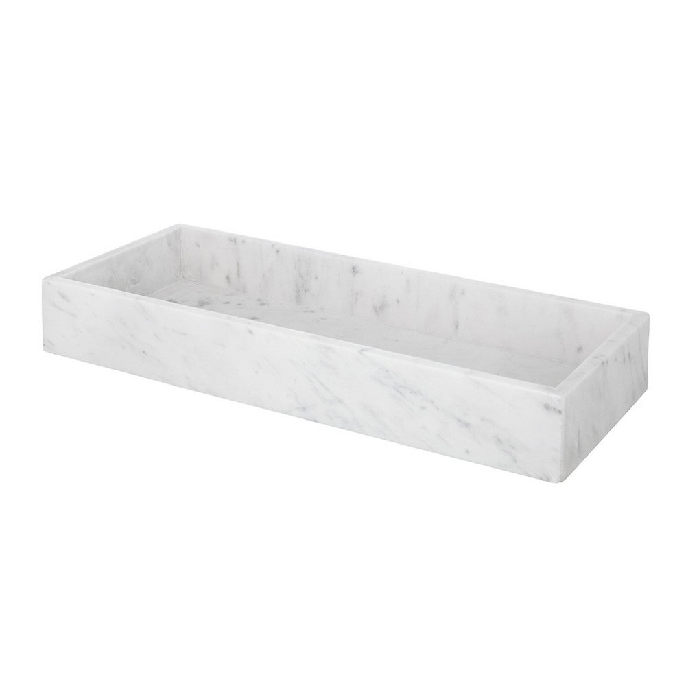 Decorative Tray with Raised Edges, 22 x 8 Rectangular White Marble  - BM350852