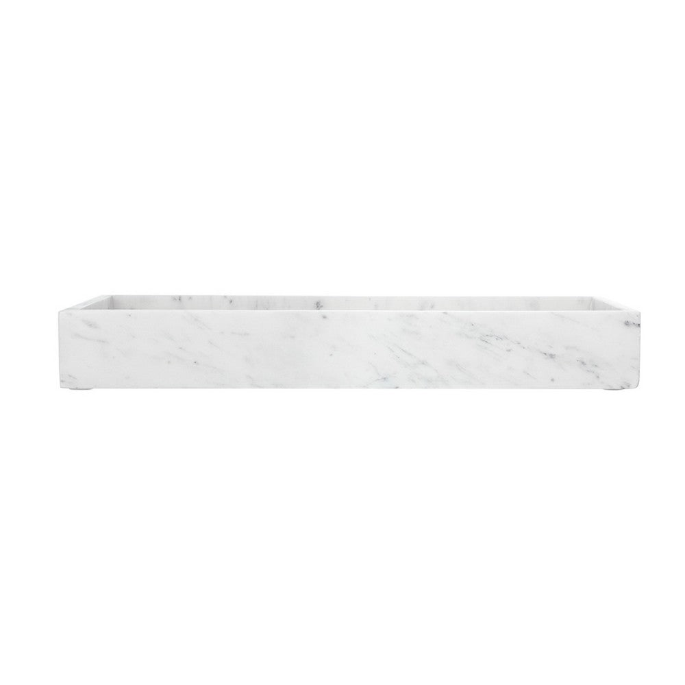 Decorative Tray with Raised Edges, 22 x 8 Rectangular White Marble  - BM350852
