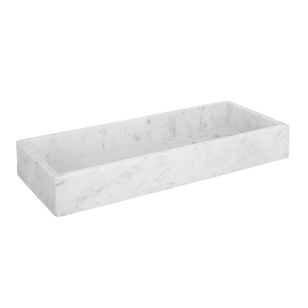 Decorative Tray with Raised Edges, 22 x 8 Rectangular White Marble  - BM350852
