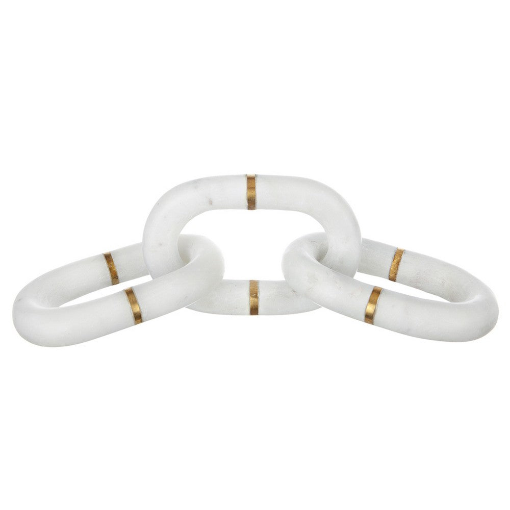 Decorative Chain Link Sculpture, Gold Inlay, 14 Inch White Marble - BM350853