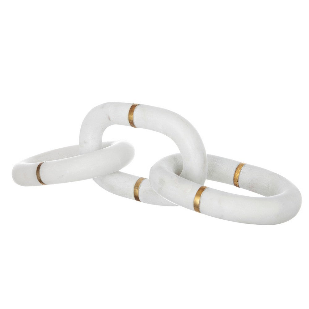 Decorative Chain Link Sculpture, Gold Inlay, 14 Inch White Marble - BM350853