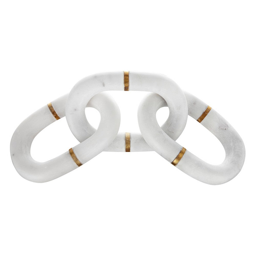 Decorative Chain Link Sculpture, Gold Inlay, 14 Inch White Marble - BM350853