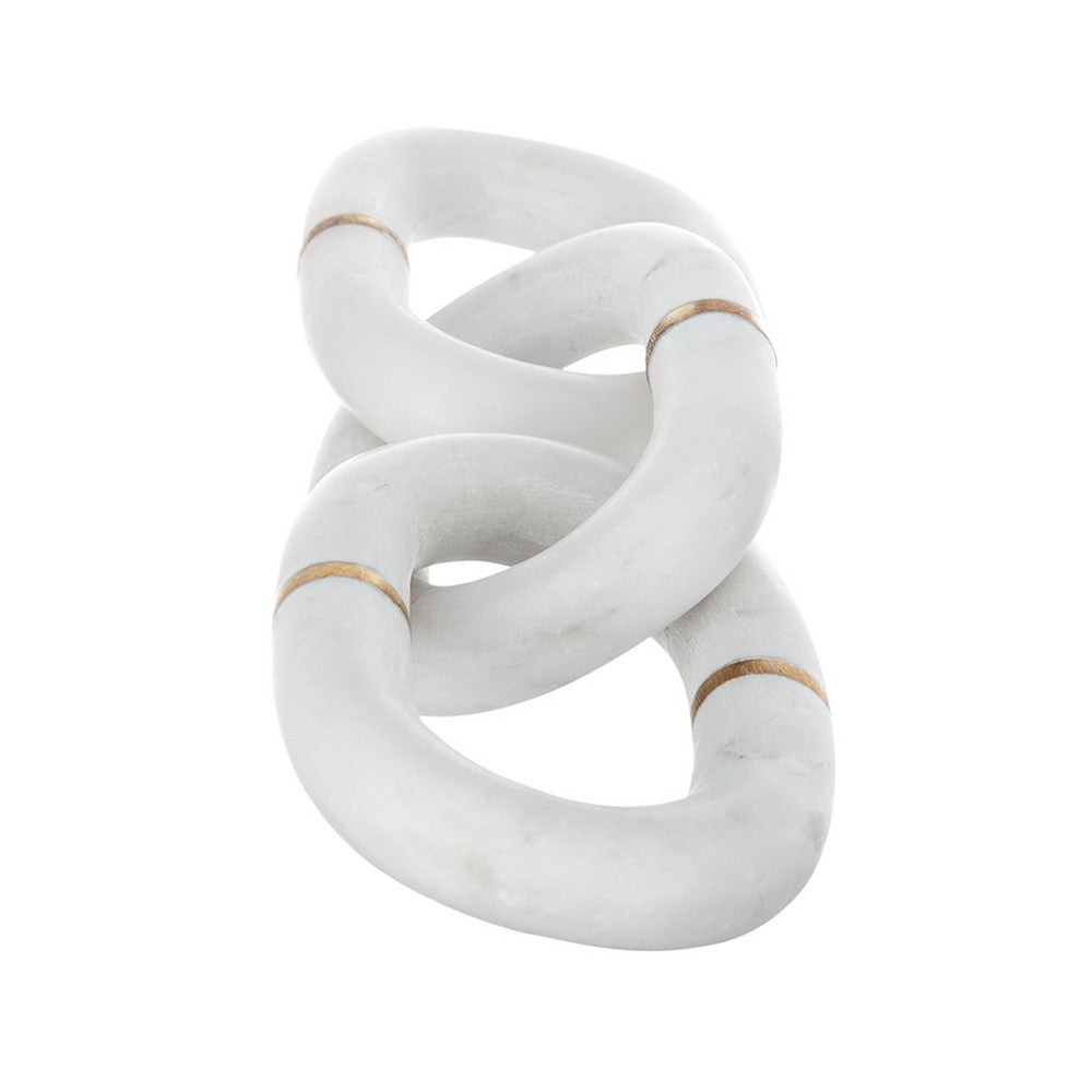 Decorative Chain Link Sculpture, Gold Inlay, 14 Inch White Marble - BM350853