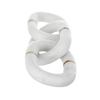 Decorative Chain Link Sculpture, Gold Inlay, 14 Inch White Marble - BM350853