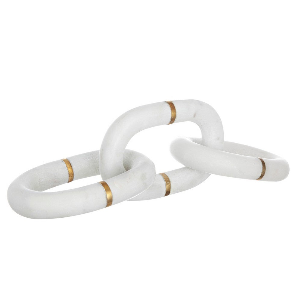 Decorative Chain Link Sculpture, Gold Inlay, 14 Inch White Marble - BM350853