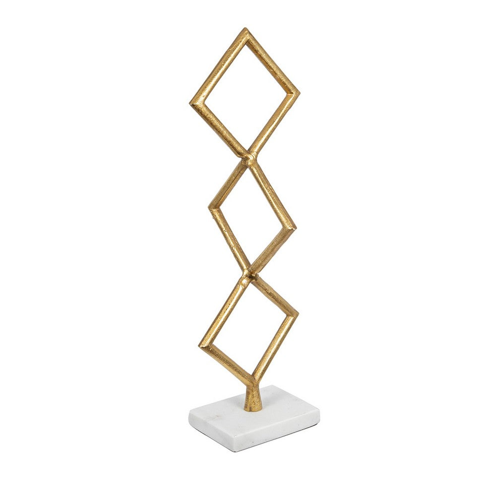 Decorative Stacked Diamond Sculpture, White Marble Base, 14 Inch Gold - BM350854