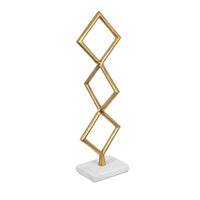 Decorative Stacked Diamond Sculpture, White Marble Base, 14 Inch Gold - BM350854
