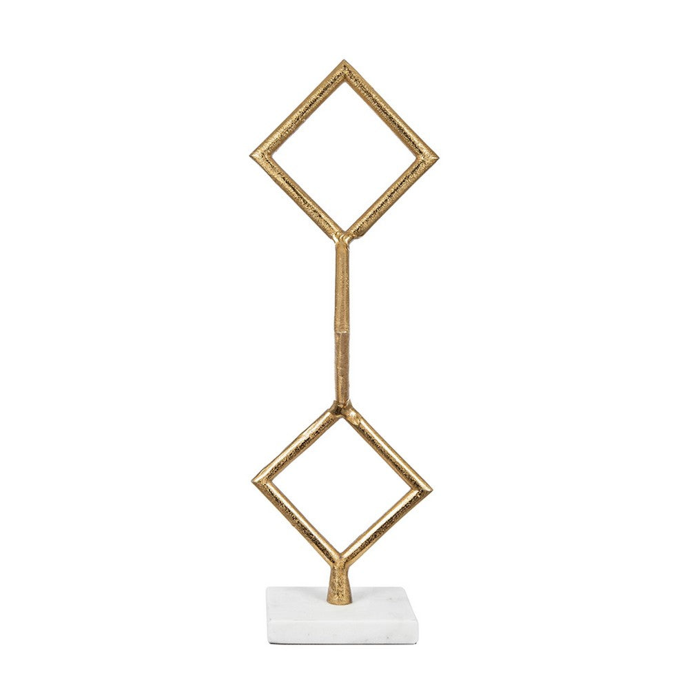 Decorative Stacked Diamond Sculpture, White Marble Base, 14 Inch Gold - BM350854