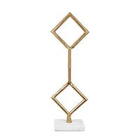 Decorative Stacked Diamond Sculpture, White Marble Base, 14 Inch Gold - BM350854