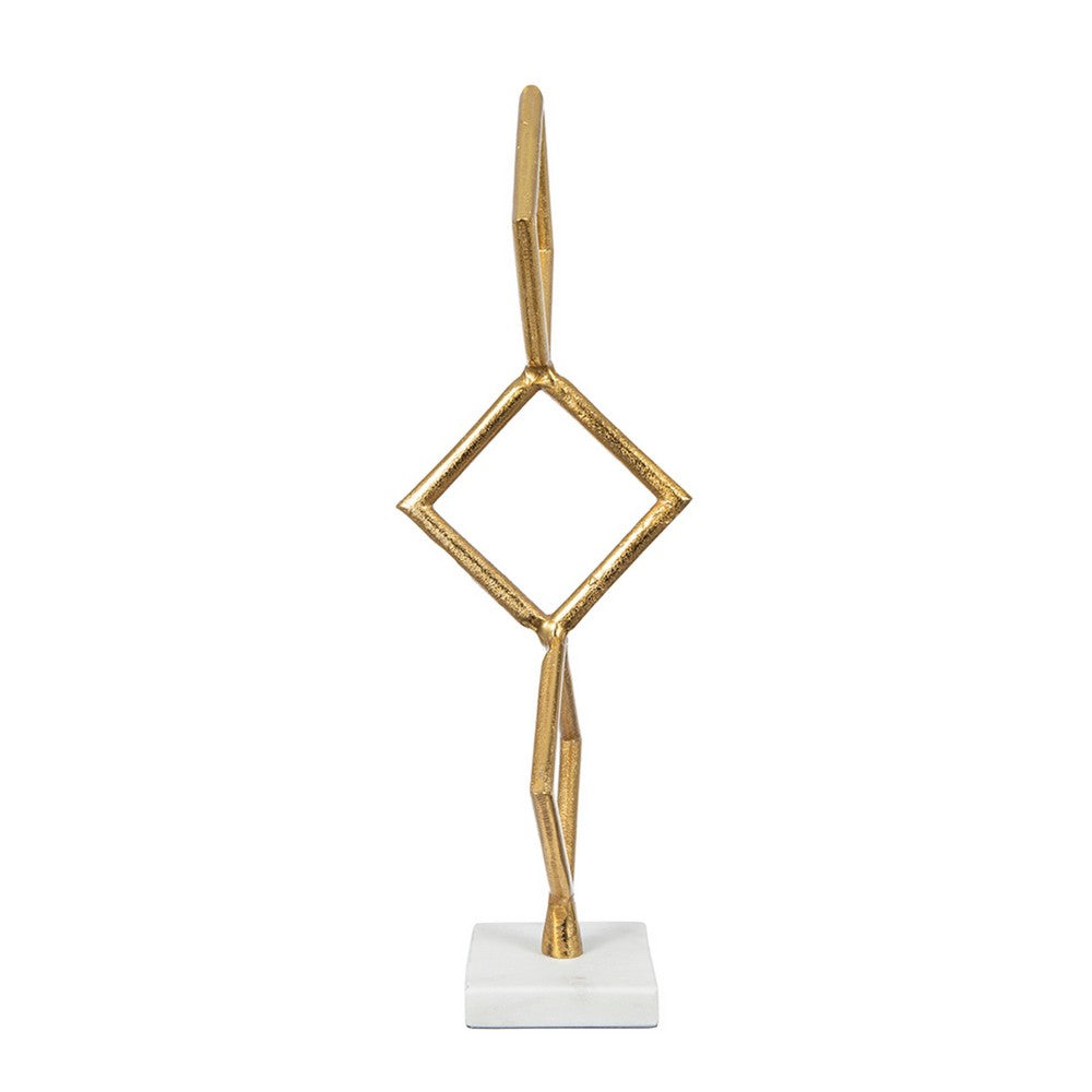 Decorative Stacked Diamond Sculpture, White Marble Base, 14 Inch Gold - BM350854