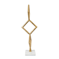 Decorative Stacked Diamond Sculpture, White Marble Base, 14 Inch Gold - BM350854