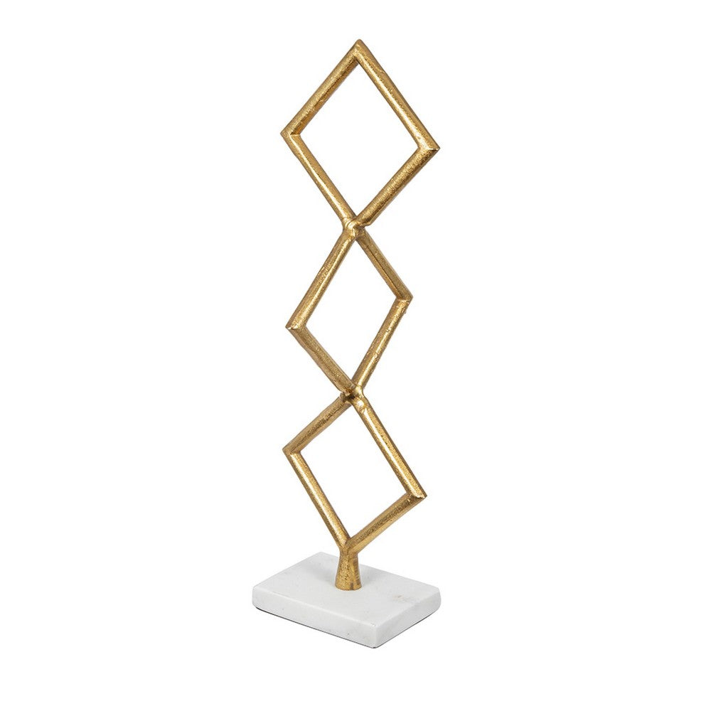 Decorative Stacked Diamond Sculpture, White Marble Base, 14 Inch Gold - BM350854