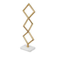 Decorative Stacked Diamond Sculpture, White Marble Base, 14 Inch Gold - BM350854