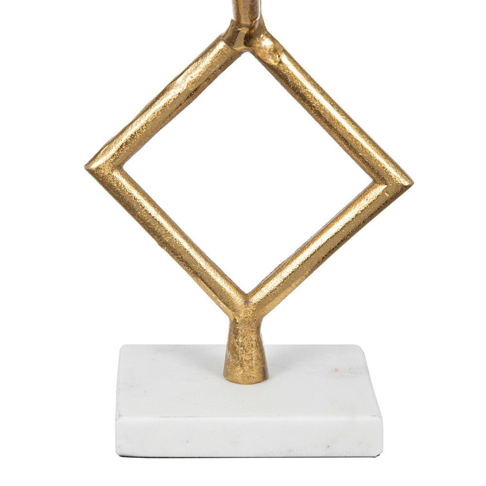 Decorative Stacked Diamond Sculpture, White Marble Base, 14 Inch Gold - BM350854