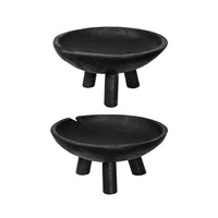 Decorative Footed Bowls Set of 2, Tripod Legs, Black Teak Wood, 12 Inch - BM350855