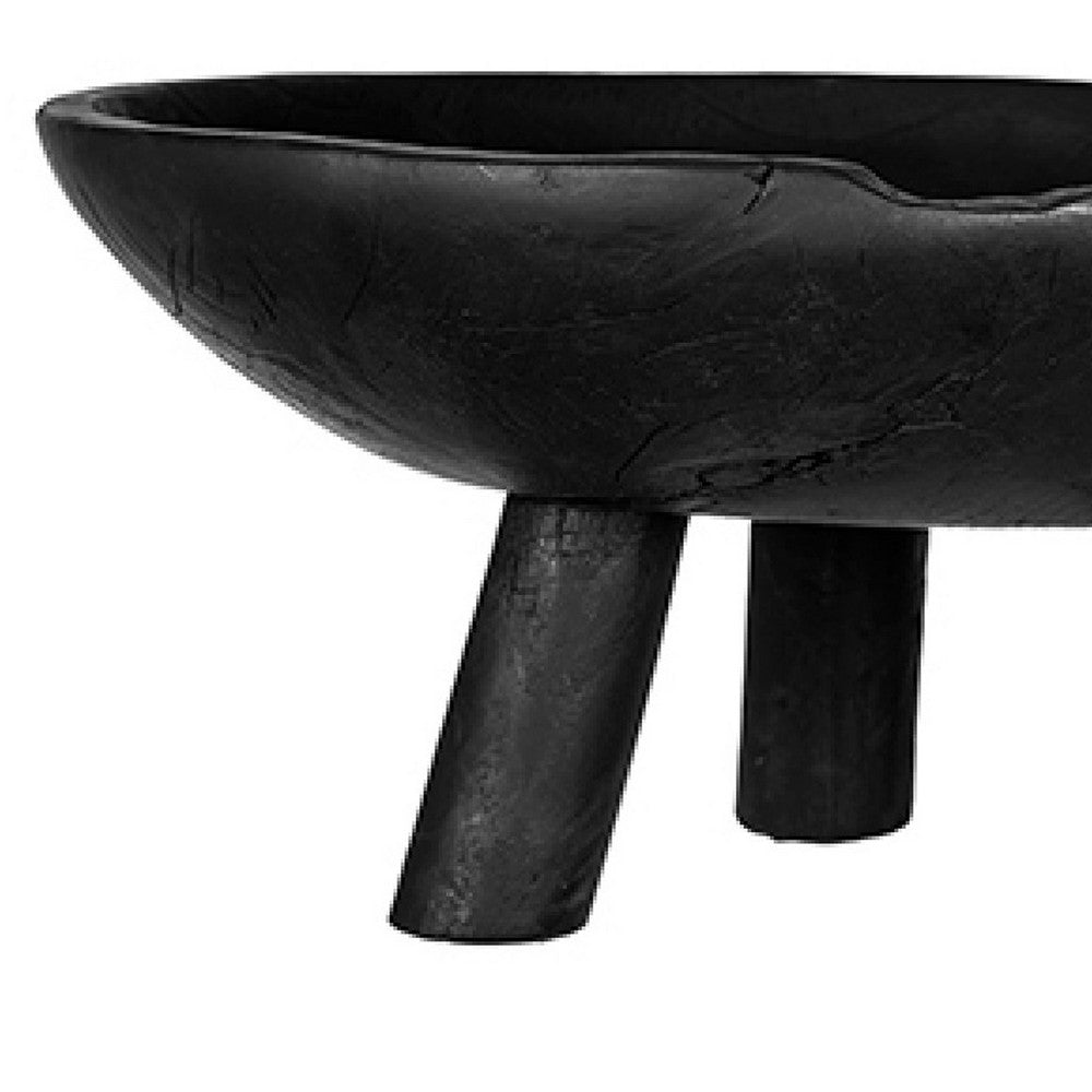 Decorative Footed Bowls Set of 2, Tripod Legs, Black Teak Wood, 12 Inch - BM350855
