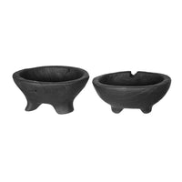 Decorative Footed Bowls Set of 2, Raised Edges, Black Teak Wood, 6 Inch - BM350856