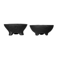 Decorative Footed Bowls Set of 2, Raised Edges, Black Teak Wood, 6 Inch - BM350856