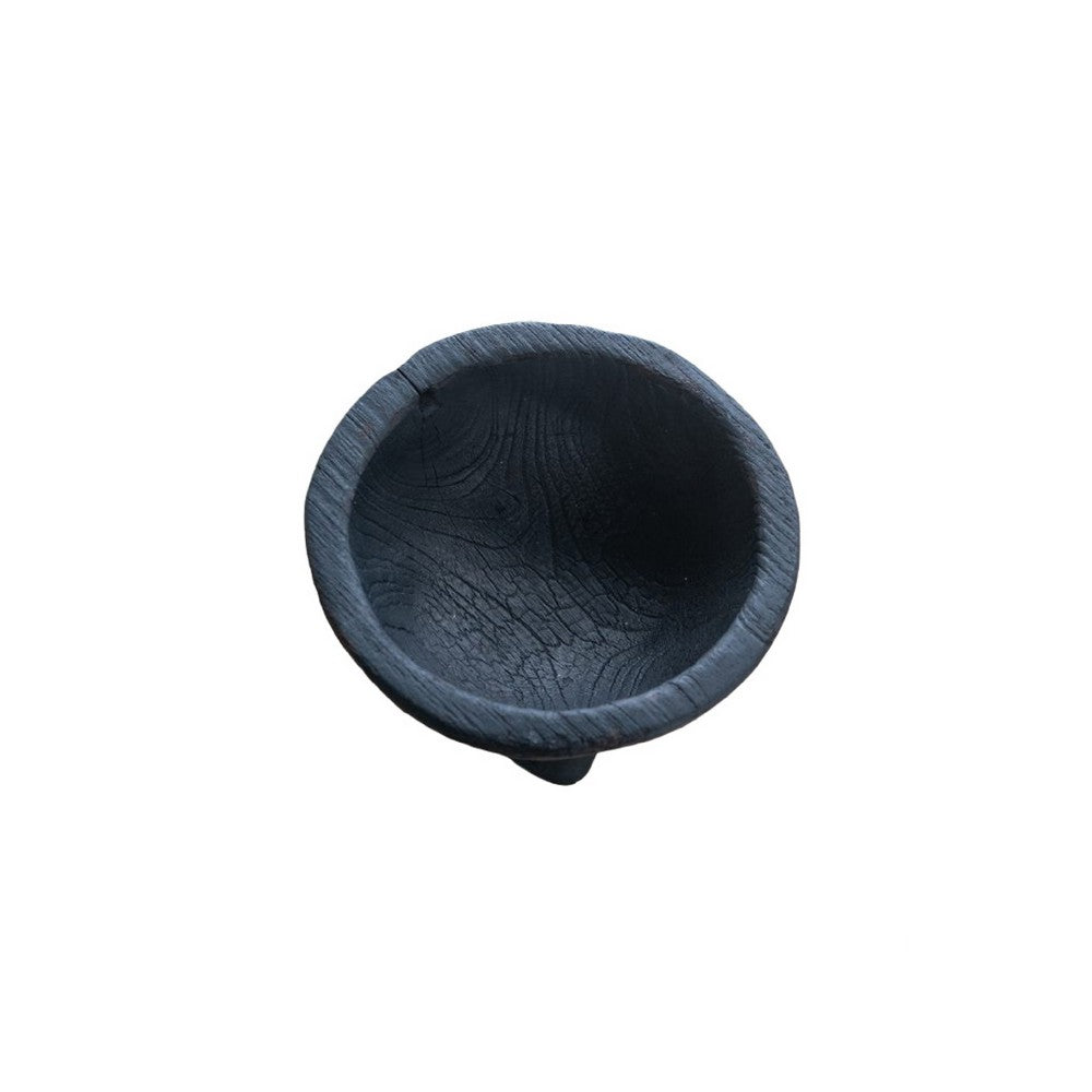 Decorative Footed Bowls Set of 2, Raised Edges, Black Teak Wood, 6 Inch - BM350856