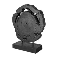 Decorative Teak Wood Tree Trunk Sculpture on a Stand, 20 Inch, Black  - BM350857