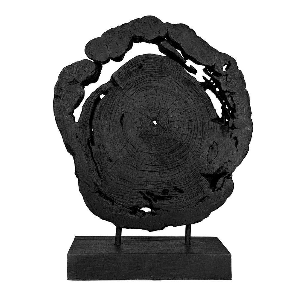 Decorative Teak Wood Tree Trunk Sculpture on a Stand, 20 Inch, Black  - BM350857