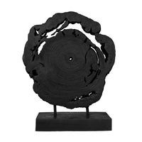Decorative Teak Wood Tree Trunk Sculpture on a Stand, 20 Inch, Black  - BM350857