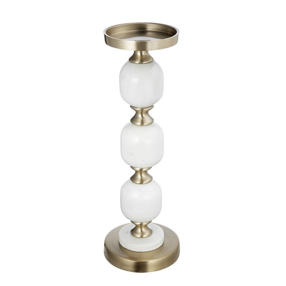 Kea Candle Holder, 3 White Marble Ball Spheres w Gold Accent, 15 Inch - BM350858