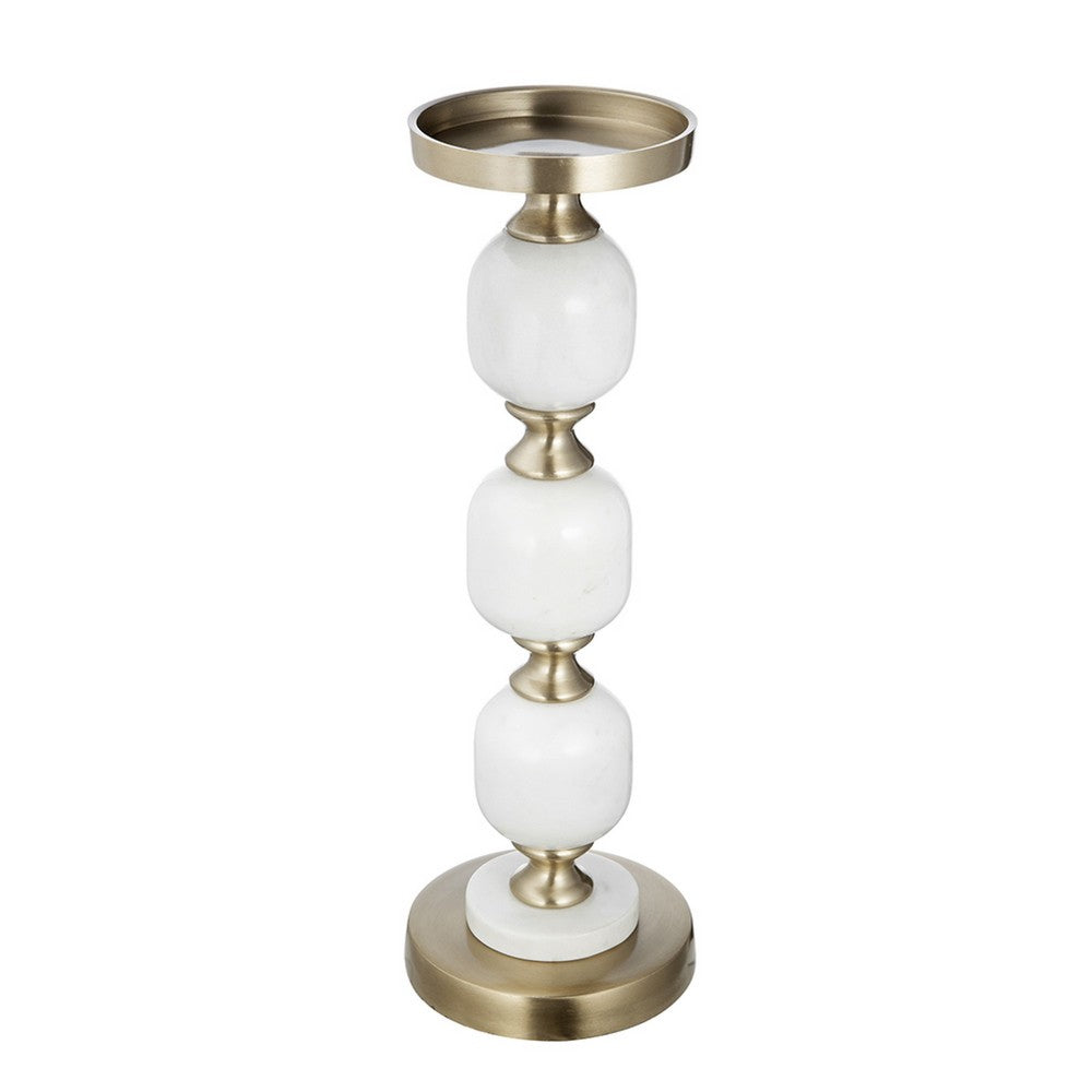 Kea Candle Holder, 3 White Marble Ball Spheres w Gold Accent, 15 Inch - BM350858