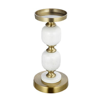 Kea Candle Holder, 2 White Marble Ball Spheres w Gold Accent, 11 Inch - BM350859