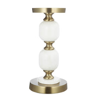 Kea Candle Holder, 2 White Marble Ball Spheres w Gold Accent, 11 Inch - BM350859