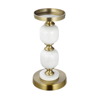Kea Candle Holder, 2 White Marble Ball Spheres w Gold Accent, 11 Inch - BM350859