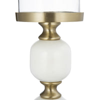 Kea Candle Holder, 2 White Marble Ball Spheres w Gold Accent, 11 Inch - BM350859