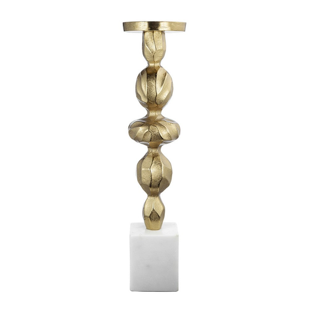 Doz Candle Holder, White Marble Base, 19 Inch Gold Sphere Balls Stem - BM350860