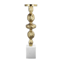 Doz Candle Holder, White Marble Base, 19 Inch Gold Sphere Balls Stem - BM350860