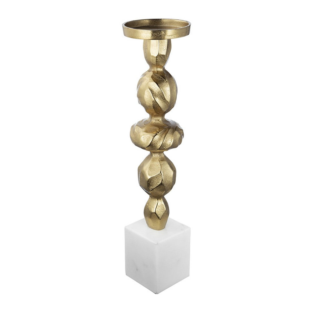 Doz Candle Holder, White Marble Base, 19 Inch Gold Sphere Balls Stem - BM350860