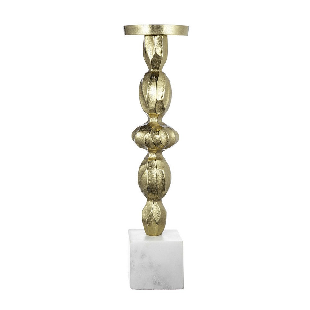 Doz Candle Holder, White Marble Base, 17 Inch Gold Sphere Balls Stem - BM350861