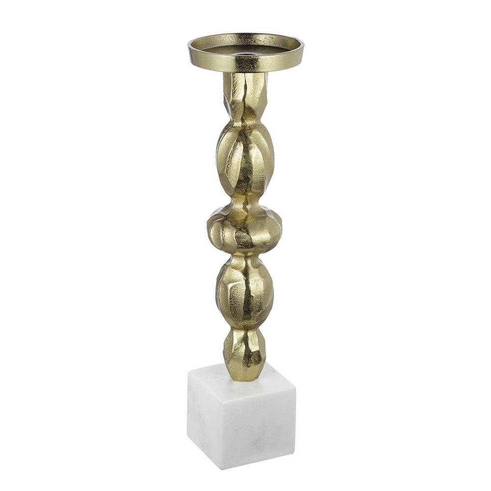 Doz Candle Holder, White Marble Base, 17 Inch Gold Sphere Balls Stem - BM350861