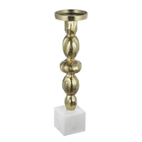 Doz Candle Holder, White Marble Base, 17 Inch Gold Sphere Balls Stem - BM350861