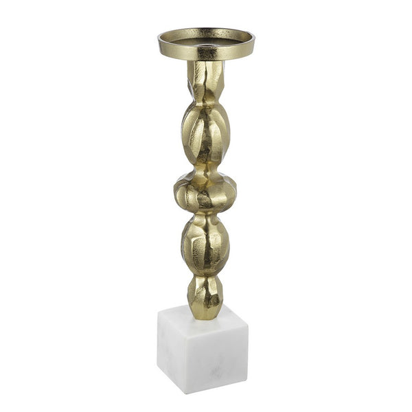 Doz Candle Holder, White Marble Base, 17 Inch Gold Sphere Balls Stem - BM350861
